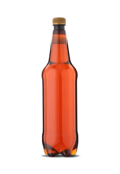 Garrafa Plástico Grande Com Cerveja Fundo Branco — Fotografia de Stock
