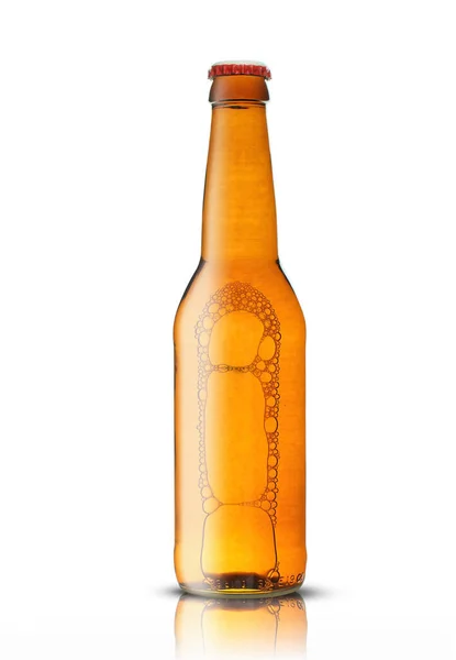 Szklana Butelka Piwem Białym Tle — Zdjęcie stockowe