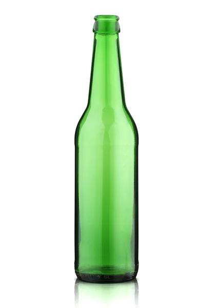 Γυάλινο Πράσινο Μπουκάλι Μπύρα Λευκό Φόντο — Φωτογραφία Αρχείου