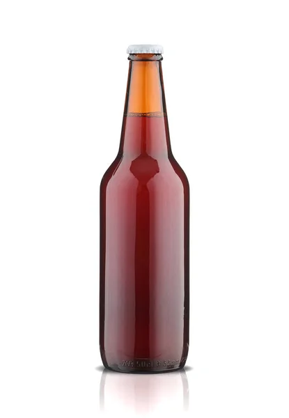 Bruine Glazen Fles Met Bier Witte Achtergrond — Stockfoto