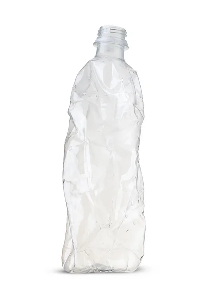 Ezilmiş Plastik Şişe Beyaz Arka Planda — Stok fotoğraf