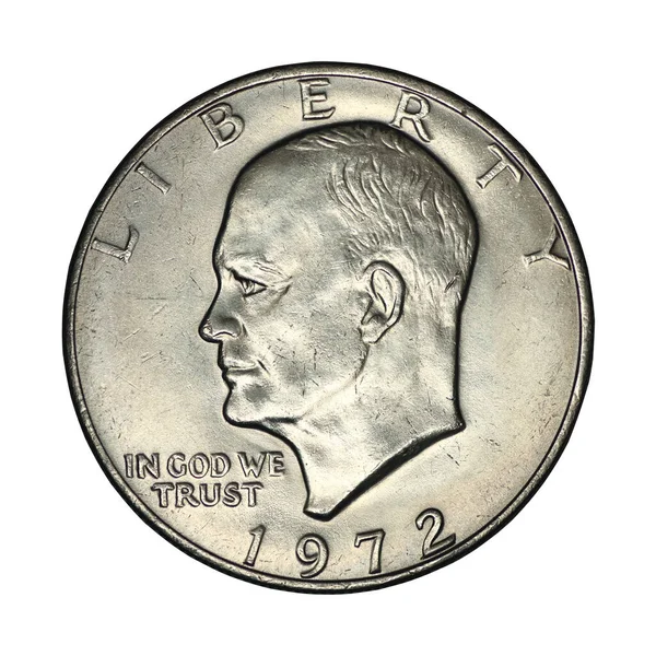 Ein Dollar 1972 Vorderseite Auf Weißem Hintergrund Stockfoto