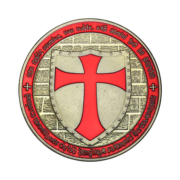 Beyaz arka planda Kızıl Tapınak Şövalyeleri koleksiyoncusu parası