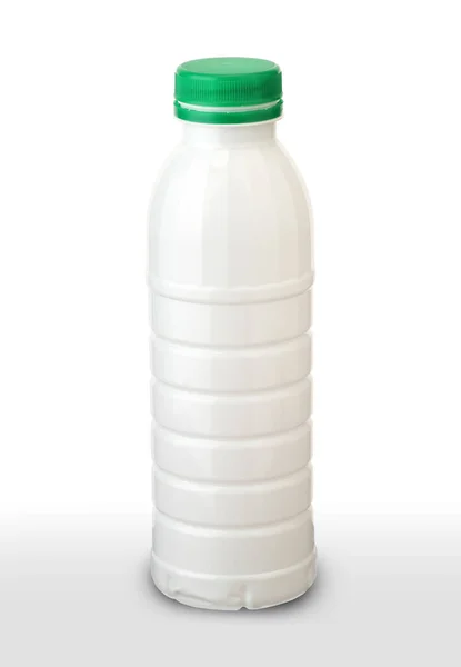 Kleine Plastic Kefir Fles Witte Achtergrond — Stockfoto