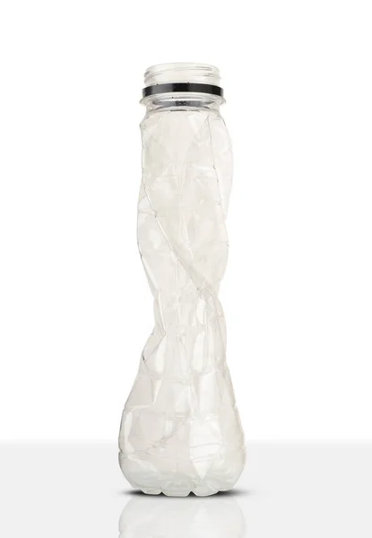 Bottiglia Soda Plastica Schiacciato Sfondo Bianco — Foto Stock