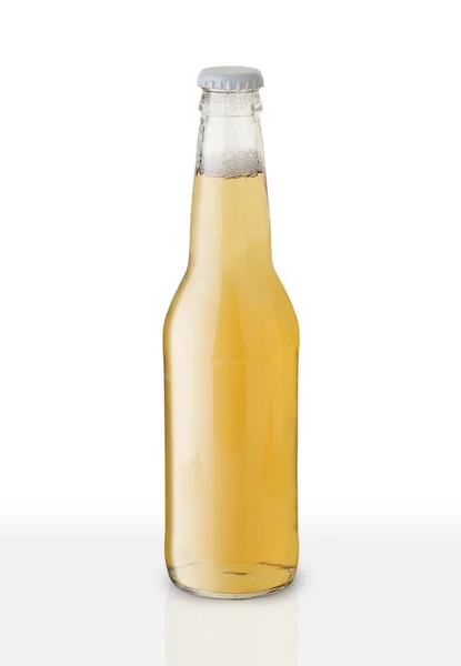 Garrafa Vidro Com Uma Bebida Fundo Branco — Fotografia de Stock