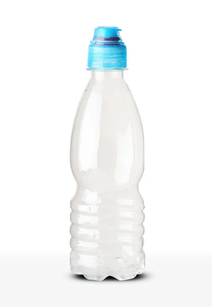 Uma Pequena Garrafa Plástico Água Mineral Sobre Fundo Branco — Fotografia de Stock