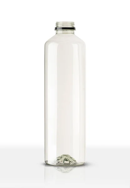 Eine Große Plastikflasche Apfelsaft Auf Weißem Hintergrund — Stockfoto