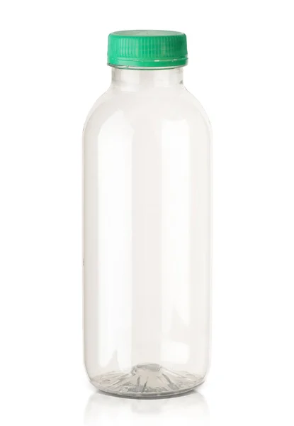 Een Kleine Plastic Smoothie Fles Een Witte Achtergrond — Stockfoto