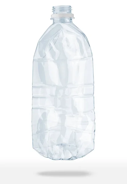 Verbrijzelde Plastic Fles Witte Achtergrond — Stockfoto