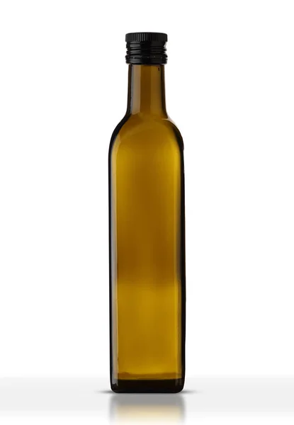 Glasflasche Leinöl Auf Weißem Hintergrund lizenzfreie Stockfotos