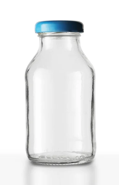 白い背景に蓋のついた小さなガラス瓶は — ストック写真