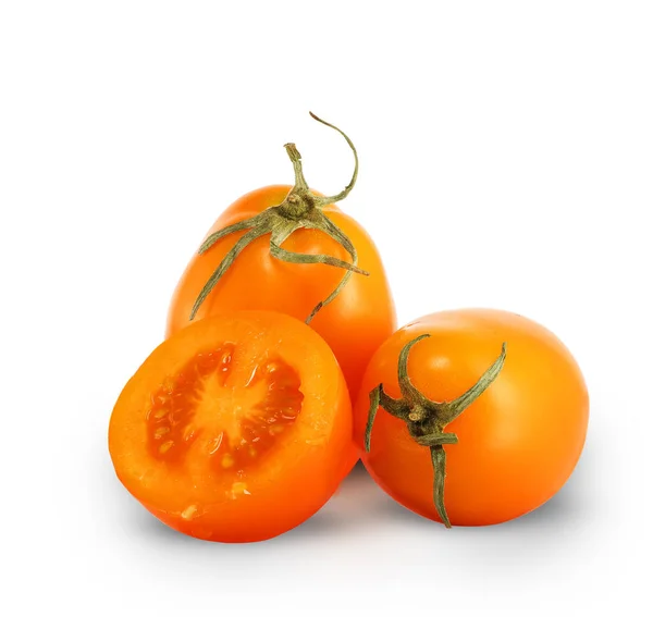 Trzy Żółte Pomidory Białym Tle — Zdjęcie stockowe