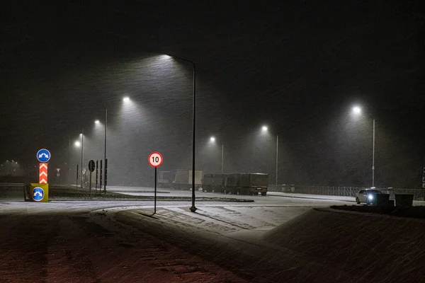 Night blizzard on the highway Tavrida, which runs through the central part of the Crimean peninsula