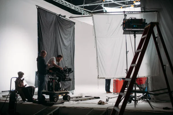 Carts Rails Filmmaking Director Photography Engineer Movie Camera Trolley Set — Stock Photo, Image