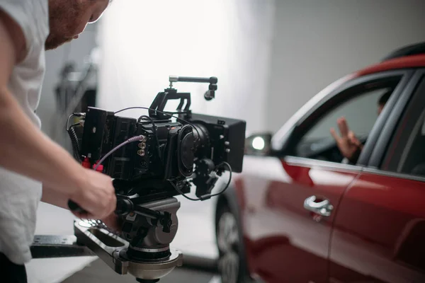 Cinéma Professionnel Caméra Vidéo Sur Plateau Décalage Tir Appareils Éclairage — Photo