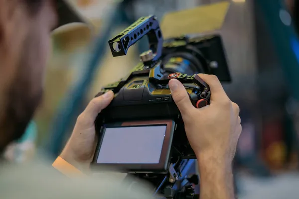 Câmera Cinema Vídeo Profissional Set Turno Tiro Luminárias Equipamentos Tiro — Fotografia de Stock