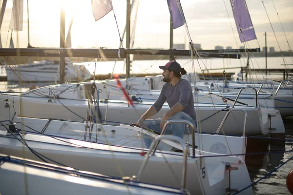 Preparación Para Regata Escuela Vela Puerto Deportivo Con Yates Vela — Foto de Stock