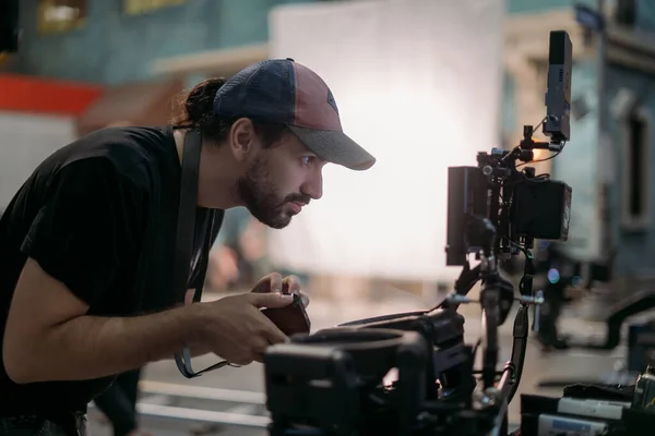 Odaklama Aygıtı Sete Odaklanıyor Fokuspuler Bir Film Reklam Televizyon Dizisi — Stok fotoğraf