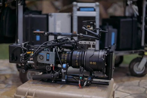 Eine Professionelle Film Und Videokamera Set Drehtag Ausrüstung Und Crew — Stockfoto