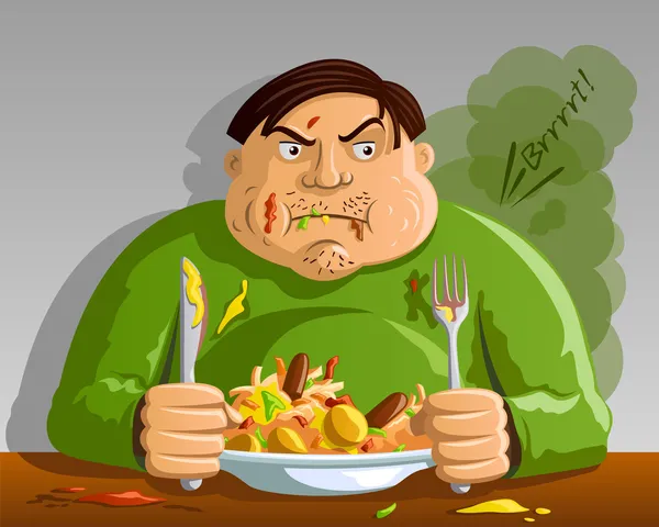 Codicia - Gluttonía - Hombre comiendo en exceso — Vector de stock