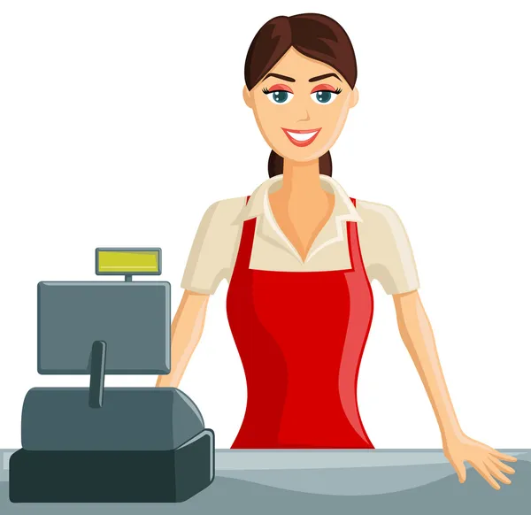 Smiling Cashier Girl — Stock Vector