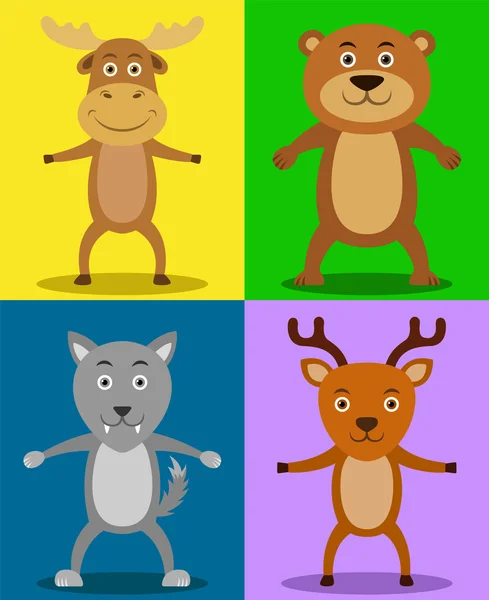 Forest animals including Moose, Bear, Wolf & Deer — Stock Vector