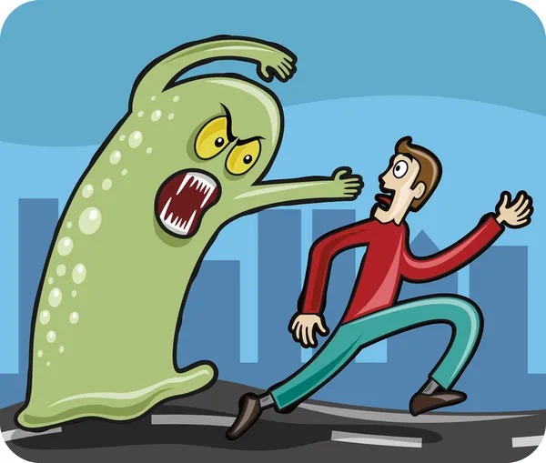 Man chased by Monster — Stock Vector