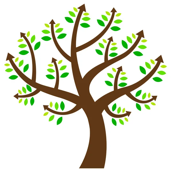 Árbol con flechas - concepto de movimiento hacia adelante — Vector de stock