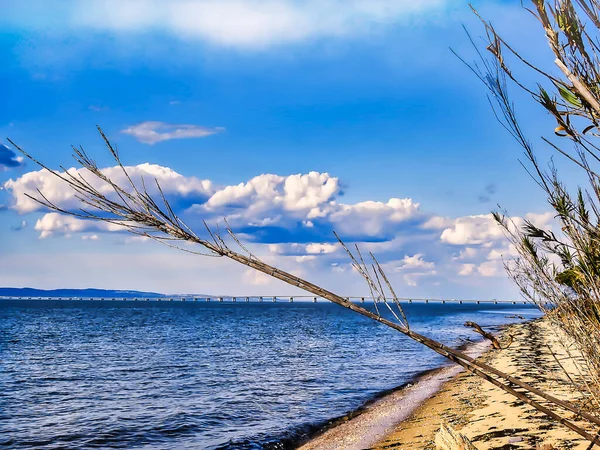 Paisaje Con Puente Orilla Del Río —  Fotos de Stock