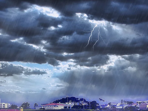 Dramatic Lightning Storms Beginning Rain — Stock fotografie
