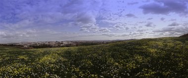 Bir tepeden vadideki bir köye panoramik fotoğraf
