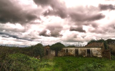 Tarlada terk edilmiş bir evin manzarası