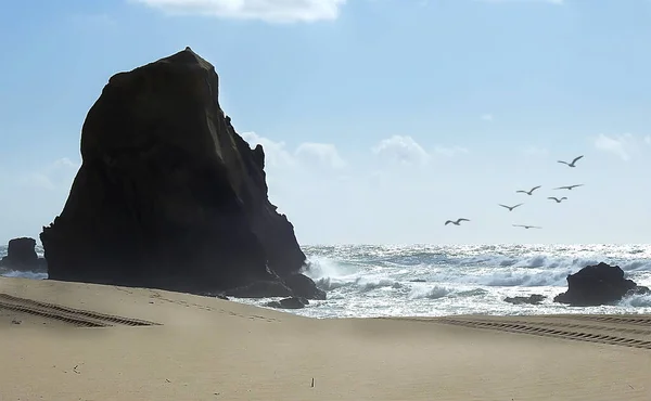 Paisagem Marinha Dia Ventoso Costa Atlântica — Fotografia de Stock