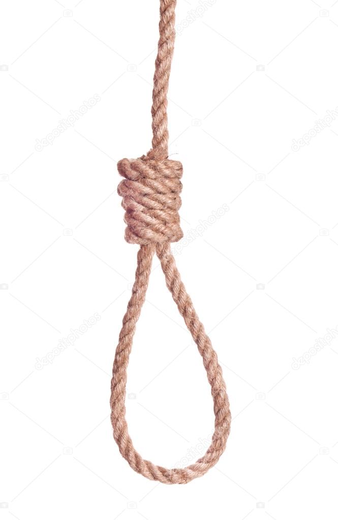 Hanging noose of rope isolated on white