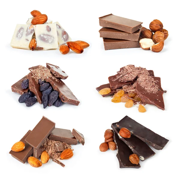 Pieces of chocolate with some nuts collection Stock Picture