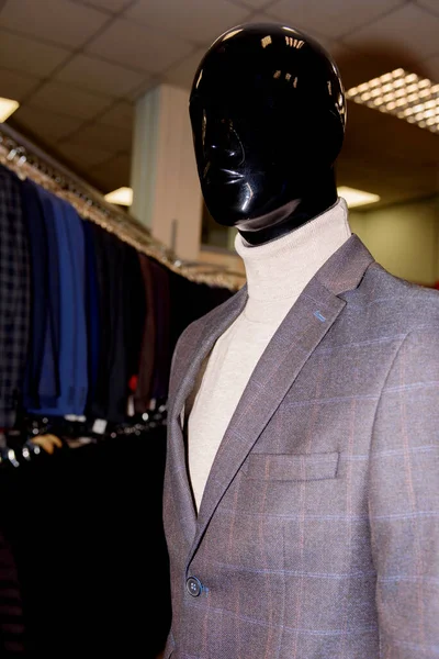 Plaid Jacket Warm Beige Sweater Manikin Men Clothing Store — Stock Photo, Image