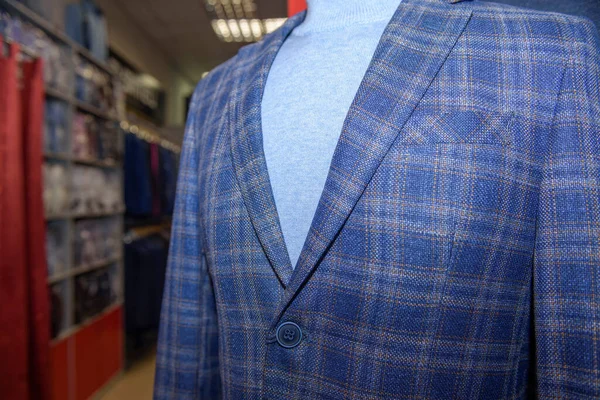 Plaid Jacket Warm Blue Sweater Mannequin Men Clothing Store Mens — Stock Photo, Image