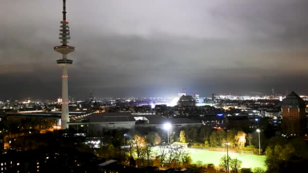 Time Lapse Video Contaminación Lumínica Durante Noche Hamburgo Alemania — Vídeos de Stock