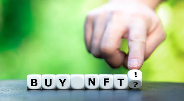 Symbol Buying Non Fungible Token Nft Hand Turns Dice Changes — Zdjęcie stockowe