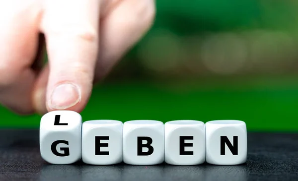 Kostky Tvoří Německá Slova Leben Geben Porod — Stock fotografie