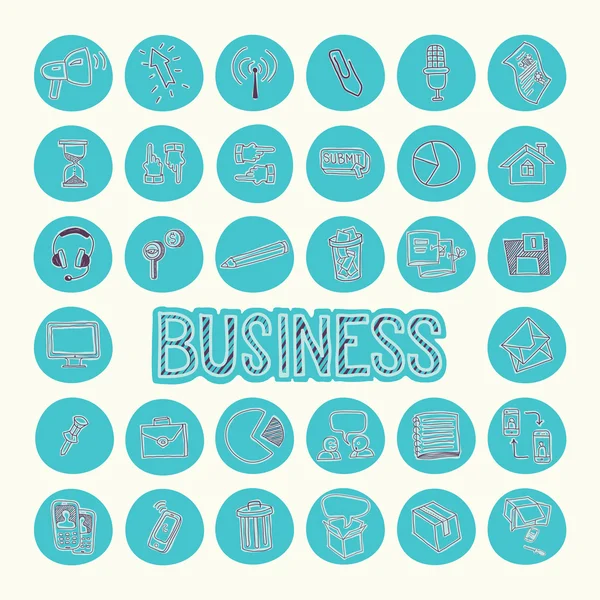 Hand drawn  illustration icons set of business. Blue circle — Stock Vector