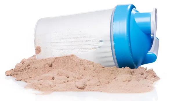 Shaker and protein powder — Stock Photo, Image