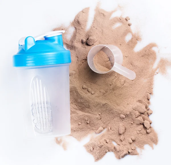 Shaker and protein powder — Stock Photo, Image