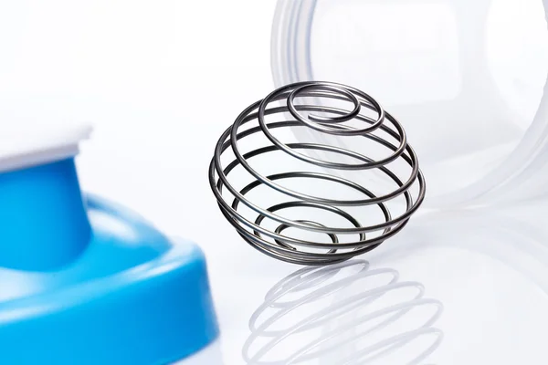 Empty protein shaker with metallic ball — Stock Photo, Image