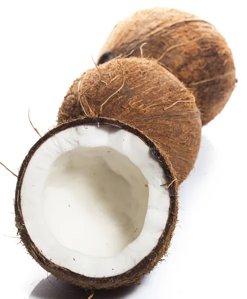 Noci di cocco su sfondo bianco — Foto Stock