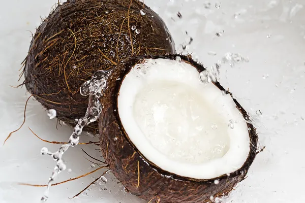Orzechy kokosowe i plusk wody — Zdjęcie stockowe