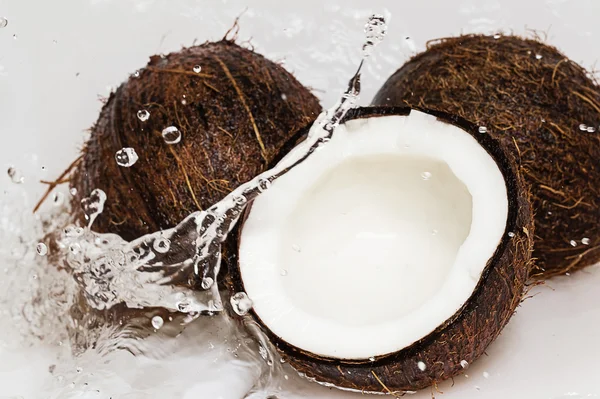 Coconuts and water splash — Stock Photo, Image