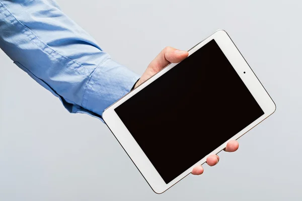 White tablet pc in hands — Stock Photo, Image