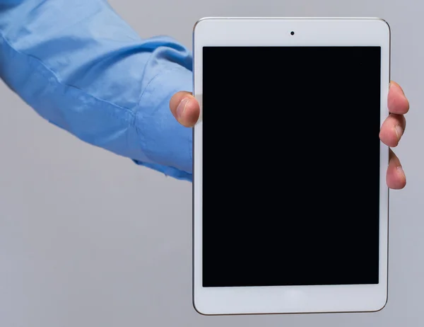 White tablet pc in hands — Stock Photo, Image